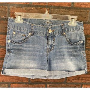 Express Denim Mom Shorts Size 2 Mid Rise 5 Pocket Stretch Medium Blue Wash Cuff